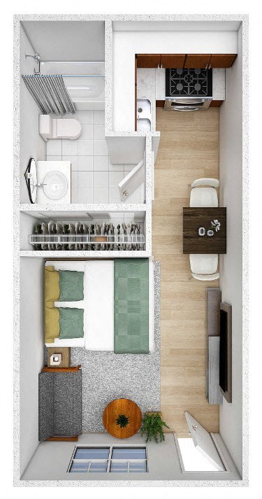 Floor plan for studio, 1 bath, 312 sqft